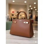 Brown Top Handle Structured Flap Bag