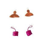 Rainbow Raffia Handcrafted Basket Earrings - Brown/Pink