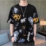 product_image_name-Fashion-Graffiti' Men Short Sleeved T-shirt Round Neck Trend Loose - ly Black - XXL-1
