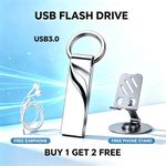 Generic 256GB Silver Metal Key Chain USB3.0 Pendrive Mini Flash Drive, FREE Gift Earpiece & Phone Holder