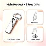 Generic 256GB Silver Metal Key Chain USB3.0 Pendrive Mini Flash Drive, FREE Gift Earpiece & Phone Holder - image 3