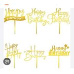 AD 5pcs Happy Birthday Cake Topper For Cake Decoration - Gold - image 2