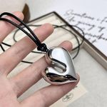 product_image_name-Fashion-Silvery Puffy Heart Necklace for Women Men Irregular Love Heart Pendant Necklace Adjustable Sweater Chain Cute Valentine's Day Jewelry Gift-7