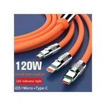 6A 120w Super Fast Charge 3in1 USB Charging Data Cable-orange