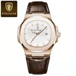 POEDAGAR  Luxury Men's Quartz Watch - Rose Gold Case with Brown Leather Strap