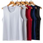 product_image_name-Fashion-5-piece men's ice silk vest Sleeveless Mesh Leisure comfort Breathable - Red+Grey+Navy+White+Black - XXXXL-1