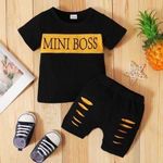 product_image_name-Catpapa-0-3Years Baby Boys Summer Letter Short Sleeves T-shirt + Ripped Design Shorts - Black - 3 Years-1