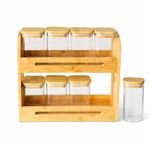 product_image_name-Generic-Bamboo Spice Storage Rack with Glass Jars – 8 Piece Kitchen Storage Set-2