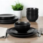 product_image_name-Generic-16 Pieces Plastic Plates Bowls Set- Black -3