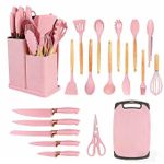 product_image_name-Generic-All-in-One 19pcs Kitchen Tool Set Non-Stick Silicone Utensils + Professional Knife Set & Chopping Board - Pink-3
