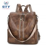 product_image_name-STY-Ladies Handbag Women Backpack Korean Version PU Bag Single-Shoulder Bag Top-handle Bag - Khaki-1