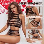 Fashion 2 Pcs Black See-through Mesh Seamless Bodysuit, One Size Fits All - image 2