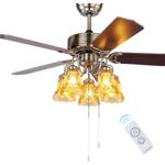 product_image_name-Generic-Executive Art Ceiling Fanlight With Remote Control - Brass + Wooden Blade-2