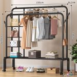 BL24H Adjustable Double Bar Metal Clothing Rack with Shelves Black
