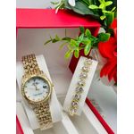 WRISTWATCH 2pcs × Women's Elegant Style Chain Watch - Ladies Box Gift Jewelry- Golden