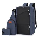 Laptop Backpack Three Piece Set - Blue/Black