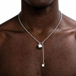 Fashion Minimalist Geometric Lariat Necklace Silver-Tone Square Cube Pendant Chain
