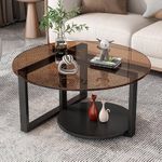 Generic 60cm Modern Round Tempered Glass Top Coffee Center Table- Brown/Black