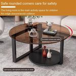 Generic 60cm Modern Round Tempered Glass Top Coffee Center Table- Brown/Black - image 3