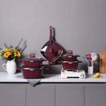 Generic Red Granite-Coated Non-Stick Cookware Set