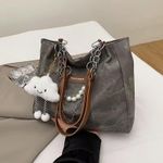 product_image_name-Generic-Fashionable PU Leather Jeans-Style Tote bag- Dark Grey-2