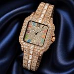 Generic Royal Rainbow Empire Iced Out Square Watch - Premium Gold Edition