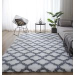 OMAMA HOME TEXTILE Soft Shaggy Area Rug – Gradient Plush Carpet for Living Room & Bedroom-White/Grey