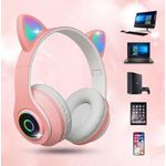 product_image_name-Generic-Cute Cat Ear Wireless Headphones With LED Lights, Bluetooth For Kids - Pink -2