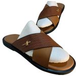 product_image_name-Fashion-Men Crossed Leather Slippers - Brown-1