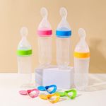Generic Silicone Squeeze Baby Feeding Spoon Bottle (90ml) Cereal & Puree Feeder - Pink - image 2