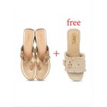 Max Classic ladies low block heel-Gold-Size 38 + a free slippers