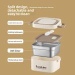 Generic 2-Layer Portable Microwaveable Lunch Box Set with Cutlery & Carry Bag - Beige - image 2
