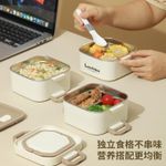 Generic 2-Layer Portable Microwaveable Lunch Box Set with Cutlery & Carry Bag - Beige - image 3