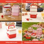 Generic 2-Layer Portable Microwaveable Lunch Box Set with Cutlery & Carry Bag - Beige - image 6