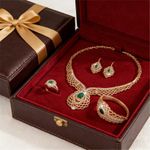 product_image_name-Fashion-4-Piece Gold Plated Green Crystal Green Gem Jewelry Set | Sparkling Necklace Earrings Bracelet Ring | Luxury Gift For Daily & Formal Occasions, Weddings, Church & Dates-6