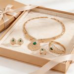 product_image_name-Fashion-4-Piece Gold Plated Green Crystal Green Gem Jewelry Set | Sparkling Necklace Earrings Bracelet Ring | Luxury Gift For Daily & Formal Occasions, Weddings, Church & Dates-7