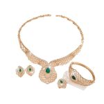 product_image_name-Fashion-4-Piece Gold Plated Green Crystal Green Gem Jewelry Set | Sparkling Necklace Earrings Bracelet Ring | Luxury Gift For Daily & Formal Occasions, Weddings, Church & Dates-8