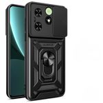 TECNO Pop 8 Case Slide Window Lens Protection with Magnetic Stand Ring - Black 