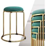 product_image_name-Generic-1Pc Round Velvet Metal Kitchen Home Stool Stackable- Green/Gold-1