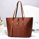 Elegant Ladies Handbag – 100% PU Leather, 15-Inch Tote Bag for Work & Casual-Brown