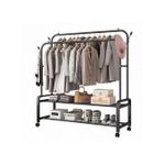 Multipurpose clothes hanger/rack with wheels.