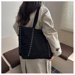 General Studded Tote Bag for Women, Retro Large Capacity Shoulder Bag, Simple Rivet Handbag, Black - image 6