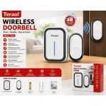 Bells Teraol T002A Wireless Doorbell 38 Polyphonic Sounds, Long Range, 4-Level Volume, LED Flashing Indicator