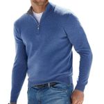 Men's half-zip V-neck knit sweater - blue