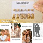 product_image_name-ARHANORY-6 Pairs Women Earrings of Diamond Circular Earrings Heart Shaped Stylish Stud Earrings - Gold-6