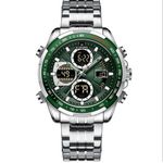 product_image_name-Naviforce-Luxurious Men Analog Digital Chronograph Stainless Steel Quartz Wrist Watch -NF9197, Silver and Green. -2