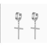 Silver Cross Charm Hoop Earring-2pc