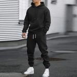 1set Fasion Unisex Casual Tracksuit Sweatsuit Set - Black