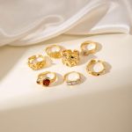 product_image_name-CALLIARA-Vintage Texture Amber Gold Ring Set, Irregular Concave-Convex Ring, Niche High-End Stackable Rings-2