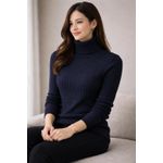 product_image_name-Generic-Unisex Cable Knit Turtleneck Sweater Warm Slim Fit Pullover - Blue-Black-2
